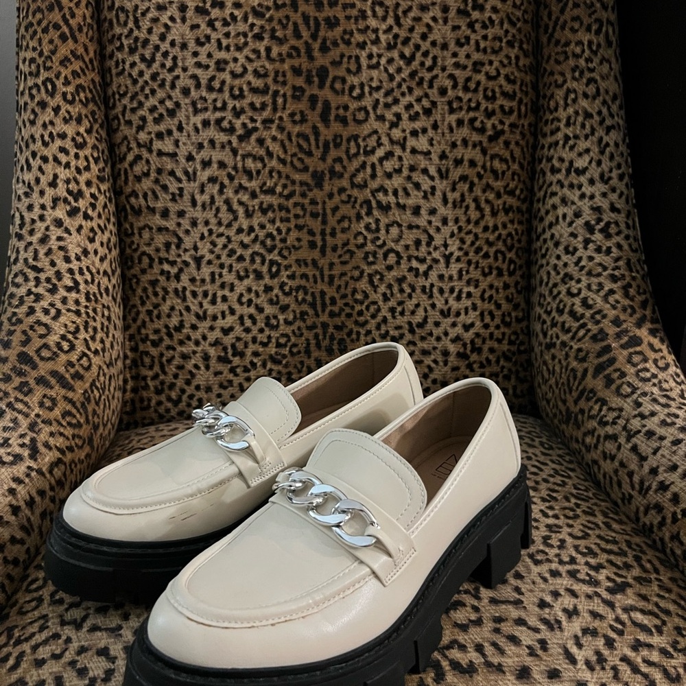Cream Loafers with Chain Detail